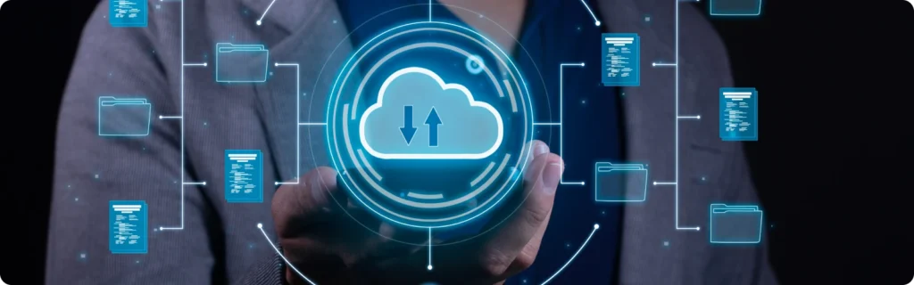 Business man uses technology.